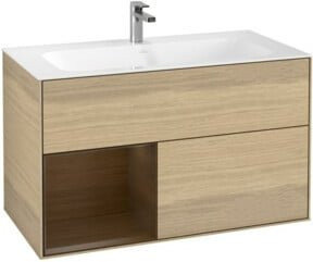 V&B Waschtischunterschrank Finion mit Regal links in Walnuss oder Eichenfurnier, B: 59,1 cm, H: 49,8 cm, T: 59,1 cm - Bild 1