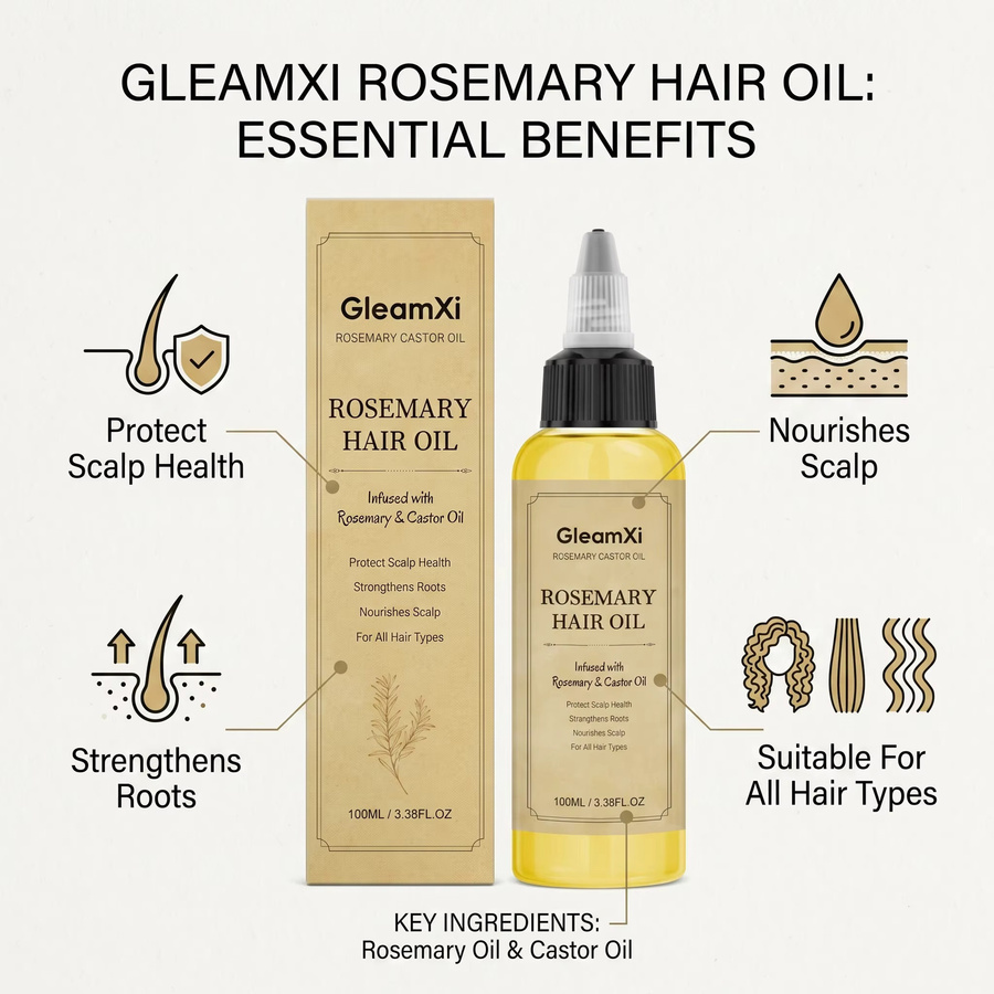 Gleamxi Rosmarin-Rizinusöl, Haaröl, Unisex - Bild 3