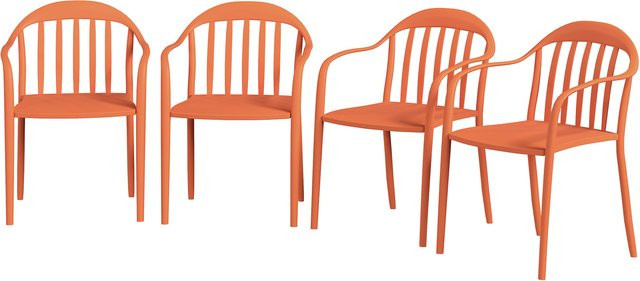 Outsunny Gartenstuhl 4er Set aus Kunststoff in Rot, wetterfeste stapelbare Gartenstühle mit Armlehnen und Rückenlehne, B/H/L: 54 x 78 x 57 cm - Bild 1