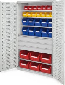 Kappes Grossraumschrank Modell 35 Lochplattentüren aus Stahl in Grau und Weiss, B/T/H: 113 x 59 x 195 cm - Bild 1