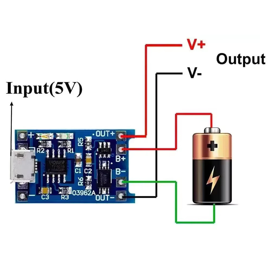 TP4056 Lithium-Batterie Ladegerät Modul mit Schutzfunktion und Dual-Anschluss Typ-C und Micro USB, 5V 1A, Blau - Bild 1