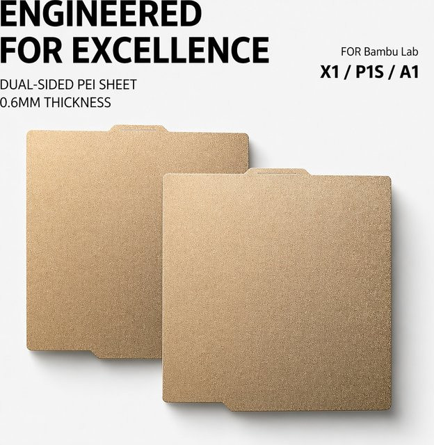 Bambu Lab PEI Textur-Bauplatte für X1, P1P und P1S 3D-Drucker, doppelseitige Federstahlplatte, Farbe: Gold, Breite: 25,7 cm, Tiefe: 25,7 cm - Bild 1
