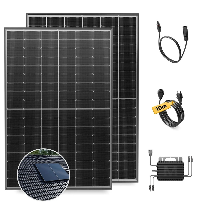 Solakon Balkonkraftwerk 900W Solaranlage mit Ziegeldach Halterung Paarmontage in Schwarz, steckerfertiges Photovoltaik Komplettset 800W mit 10m Kabellänge - Bild 2