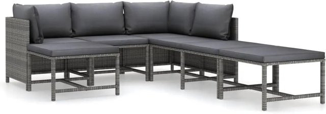 vidaXL 7-tlg Garten-Lounge-Set in L-Form aus Poly Rattan in Grau mit Polstern und Kissen - Bild 1