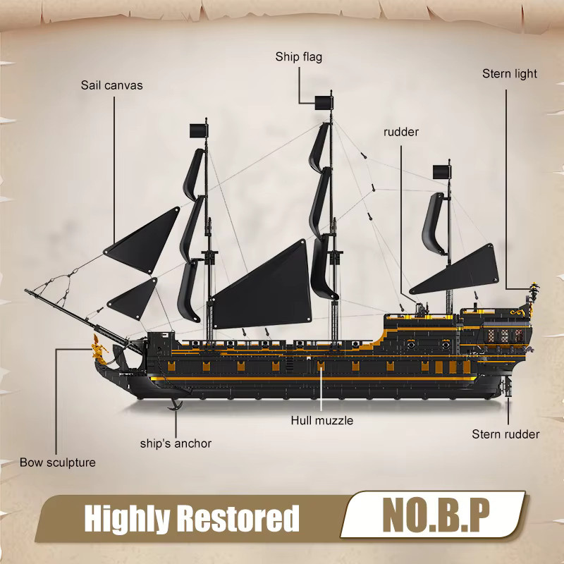 Mould King Das Große Schwarze Perlen-Modell Piratenschiff, Baustein-Set - Bild 5