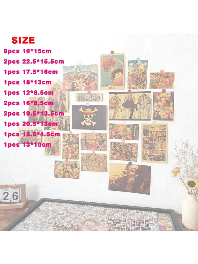 21-teiliges Bandai One Piece Anime Poster-Set mit Luffy in Vintage-Optik, mehrfarbige Wanddekoration aus Papier - Bild 2