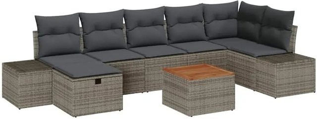 vidaXL Garten-Sofa-Set aus Polyrattan in Grau, 8-teiliges Lounge-Set mit Kissen und integriertem Stauraum, wetterfest und UV-beständig - Bild 1