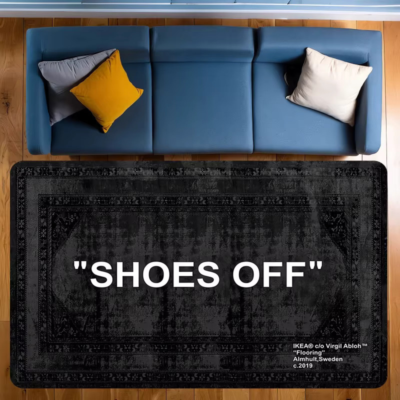 VIKAMA Shoes Off Fußmatte im Streetwear-Stil, moderne Grafik-Bodenkunst aus Polyester, Schwarz, B/T: 90 x 60 cm - Bild 3