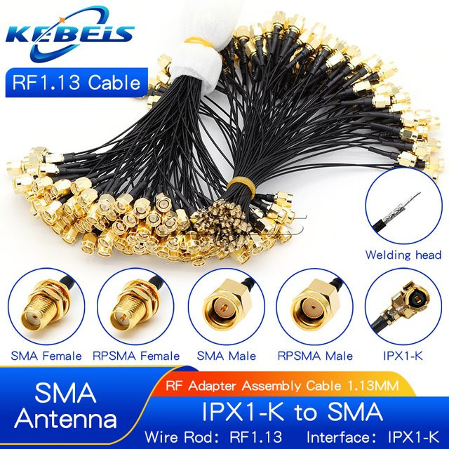 KEBEIS 5er Set RF-Koaxial-Adapter Montagekabel IPX zu SMA Buchse auf UFL/u.FL/IPX1 in Gold - Bild 1