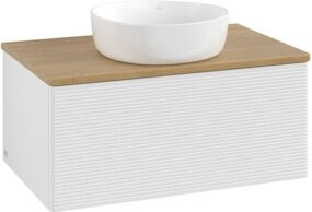 V&B Waschtischunterschrank Antao mit Frontstruktur in Eiche Honig und Weiß Lack, B/T/H: 80 x 36 x 50 cm - Bild 1