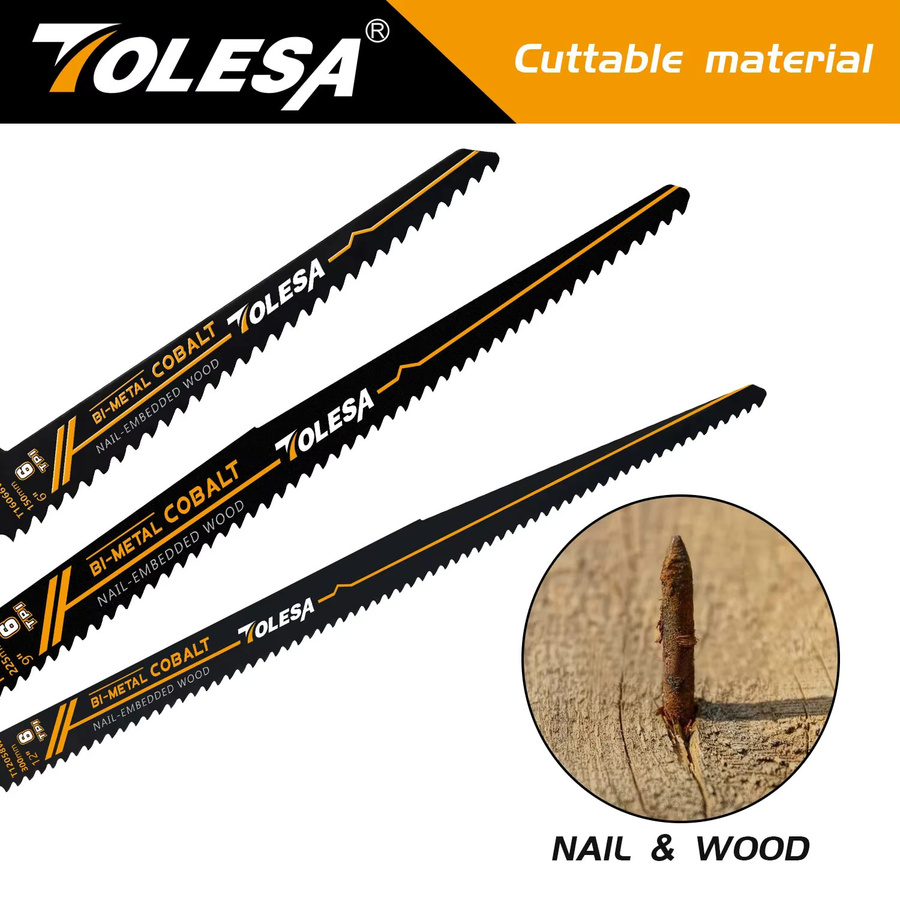 Tolesa 5-teiliges Sägeblatt-Set für Stichsägen aus Bimetall mit Kobalt für Holzfenster und Türen, 6 TPI, Schwarz - Bild 4