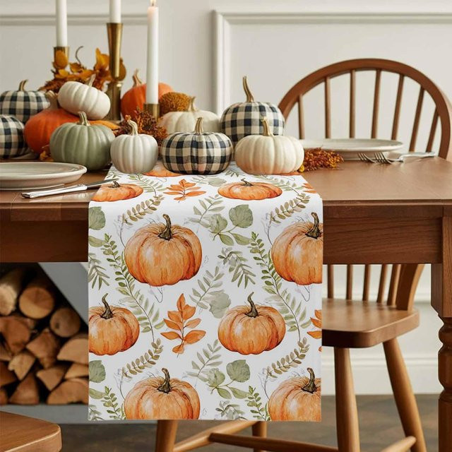 JINGYUE Pet Tischläufer aus Leinen mit Herbst-Motiv in Orange und Multicolour, B/T: 150 x 33 cm - Bild 1