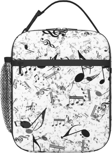 Fancy Style Studio Thermische Lunchtasche mit Bass Musiknoten Design in Weiß, auslaufsicher und isoliert - Bild 1