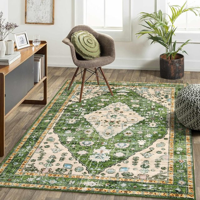 BC-Warm Home Boho-Kaschmir-Teppich in Grün, geometrisches Design, maschinenwaschbar und rutschfest, B/T: 160 x 120 cm - Bild 1