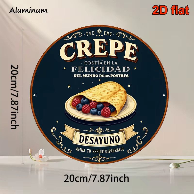 Vintage Metallschild Potdemiel rund mit Krepp-Motiv und Churro-Rezepten, Durchmesser: 20,3 cm, Multicolor - Bild 2