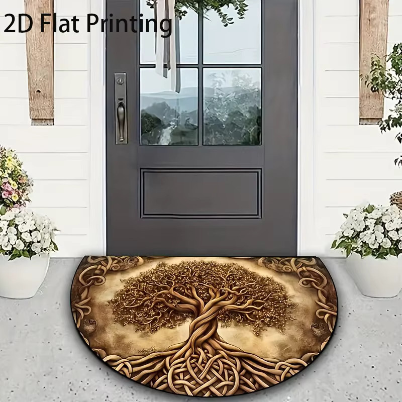 VIKAMA Willkommensmatte mit Baum des Lebens-Motiv in Braun, rutschfeste halbkreisförmige Fußmatte im Boho-Design, Breite: 60,0 cm, Tiefe: 40,0 cm - Bild 4