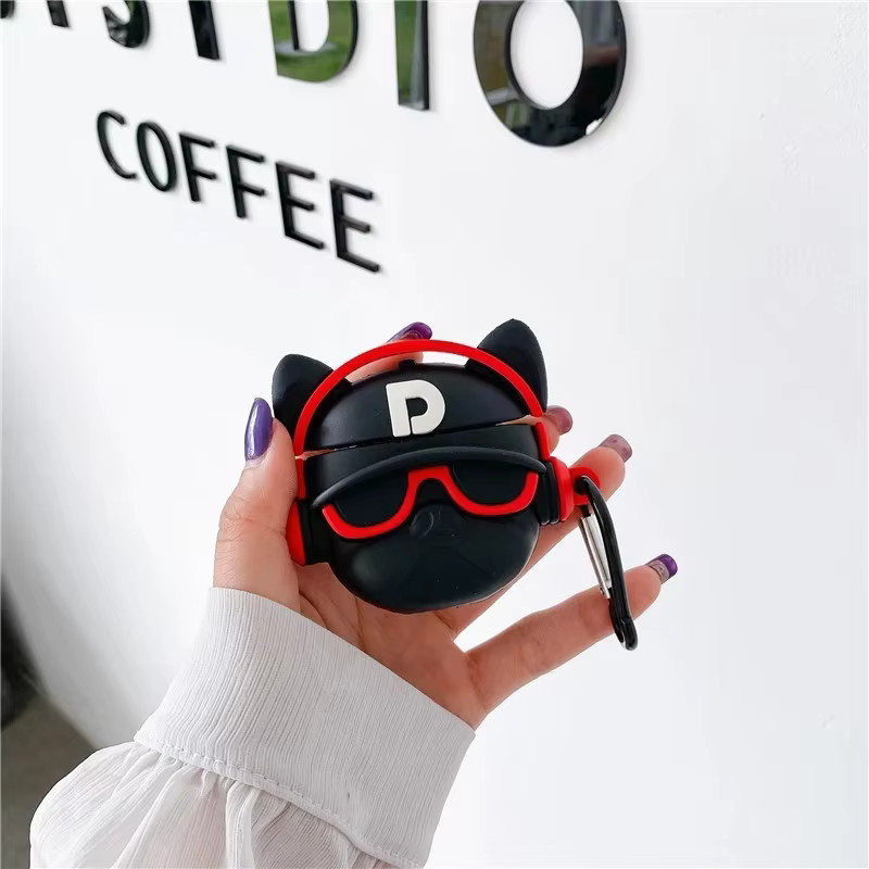 Schutzhülle für Apple AirPods Pro 2 mit 3D Hip-Hop Bulldog Kopf Design in Schwarz aus Silikon - Bild 2