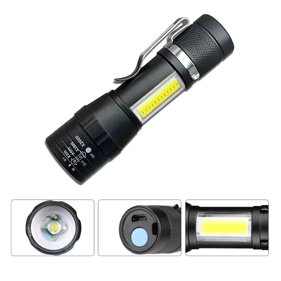 XIWANGFIRE Mini Taktische LED High Power Taschenlampe in Schwarz, wiederaufladbar mit Zoom, COB-Seitenlicht und Wasserdichtigkeit für Outdoor und Camping - Bild 4