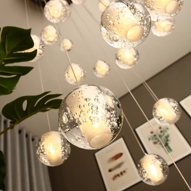 IISINUO Kristallglas Pendelleuchte in Form einer Kugel, Transparent, Warmweiß, Dekorative Hängeleuchte für Treppen, Restaurants und Bars - Bild 2