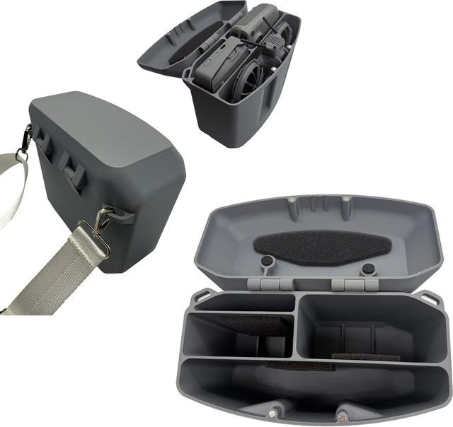 DJI Neo 2 Hartschalen-Tragetasche mit magnetischem Deckel und verstellbarem Gurt in Grau für Drohnenbatterie-Hub und RC N3 Controller - Bild 1