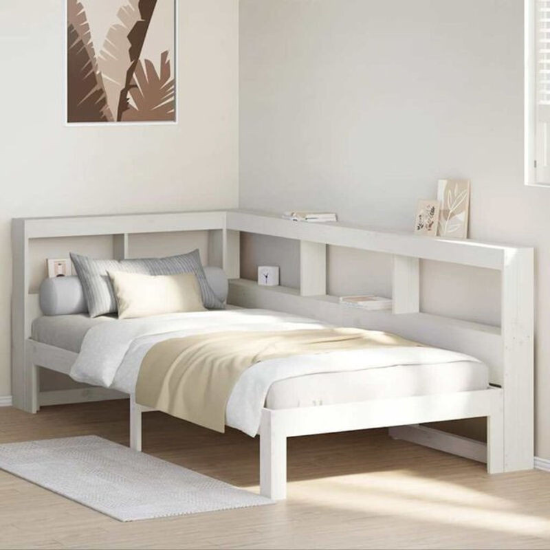 Massivholzbett Vidaxl aus Kiefer mit Regal in Weiß, B/T/H: 90 x 200 cm - Bild 1