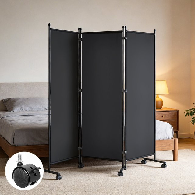 HGTUGO Faltbarer Raumteiler mit Universalrollen in Schwarz, Mobiler Sichtschutz aus Metall für Home Office und Gewerbe - Bild 1