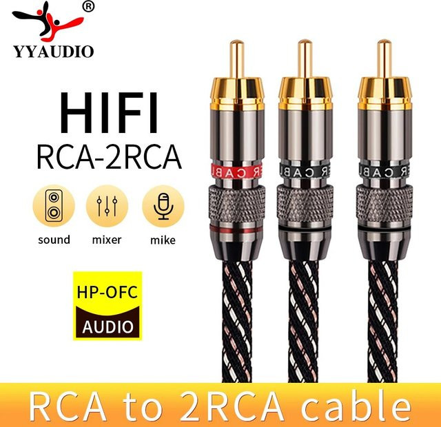 Yyaudio HiFi RCA zu 2RCA Audio Kabel, 6N OFC Subwoofer Y-Kabel, Schwarz, 1x männlich zu 2x männlich für Lautsprecher, DVD, TV und Verstärker - Bild 1