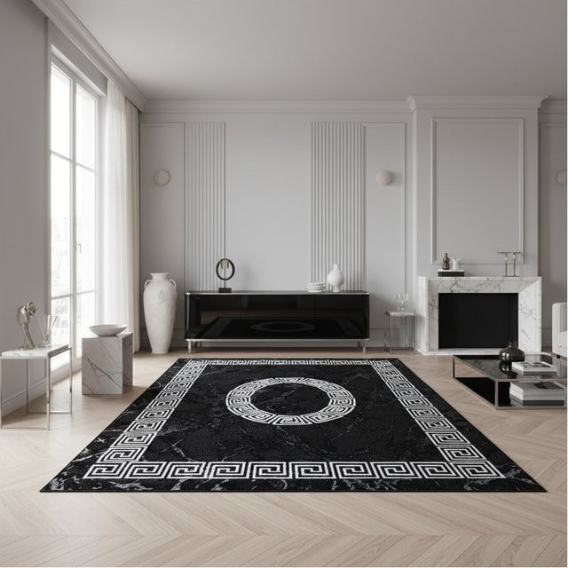Kurzflorteppich INN von Kadima Design mit Mäander-Muster in Schwarz, B/T: 160 x 230 cm - Bild 1