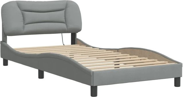 vidaXL Bettgestell Hvar mit LED-Unterbettbeleuchtung und USB-Ladeport, Hellgrau, B/T: 100 x 200 cm - Bild 1