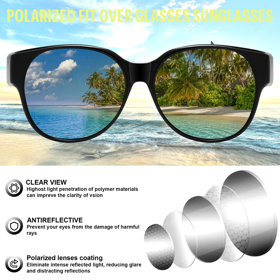 VOPHA Wrap-Around Fitover-Sonnenbrille, Vollrand, Schwarz, Unisex - Bild 5
