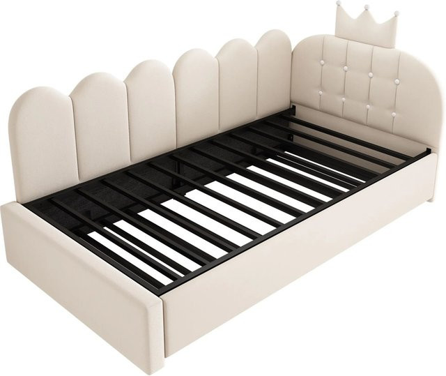 Merax Sofa Bett als Ausziehbett aus Samt in Beige für Kinderzimmer und Schlafzimmer B/T/H: 90 x 200 x 136 cm - Bild 1