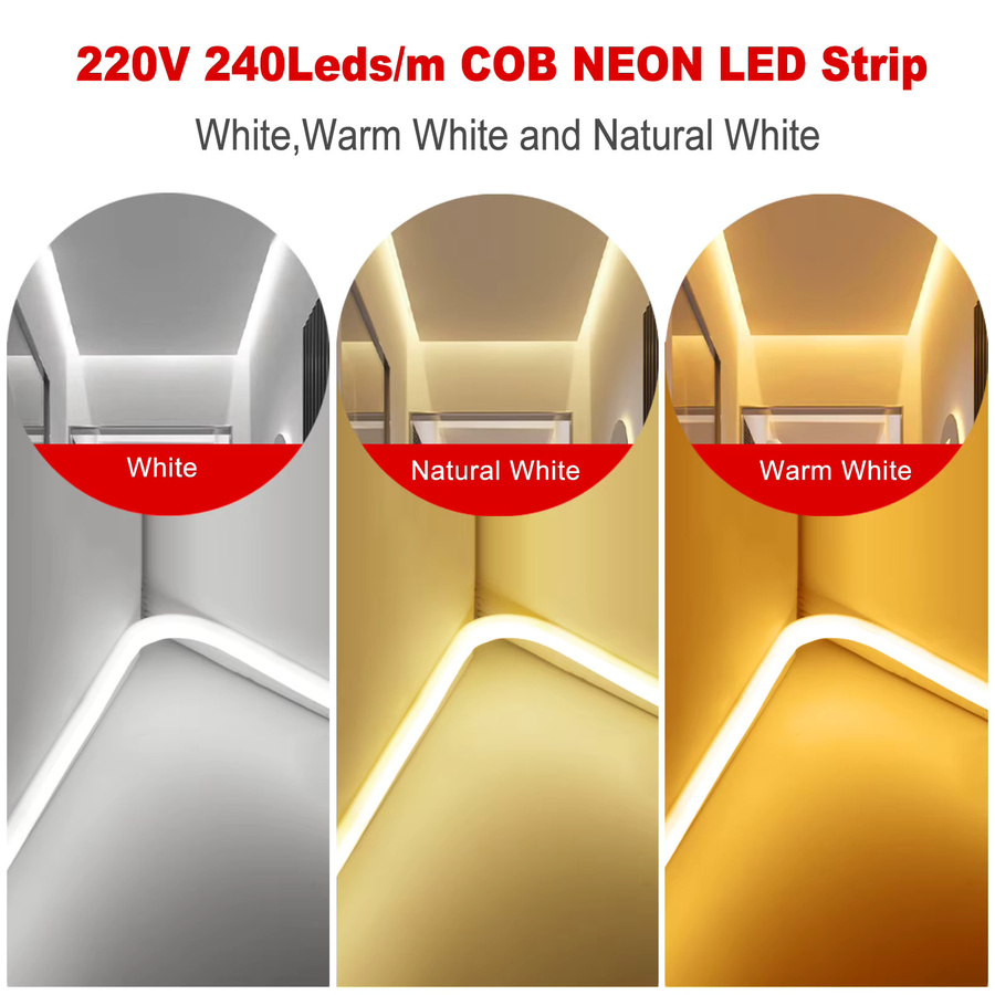 KISUFU Dimmbares COB-LED-Streifenlicht in Weiß mit WLAN und Bluetooth, 220 V, 240 LEDs/m, inklusive Touch-Steuerung und Fernbedienung - Bild 2