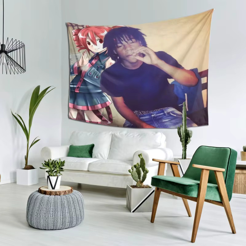 VIKAMA Hip-Hop Anime Wandteppich mit Rap-Sänger Illustration in Multicolour - Bild 3