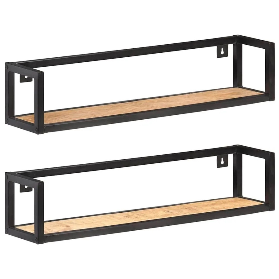 vidaXL Wandregale Set aus Mangoholz und Metall im Industrial Design, 2 Stück, Farbe Braun/Schwarz, Breite: 80 cm - Bild 2