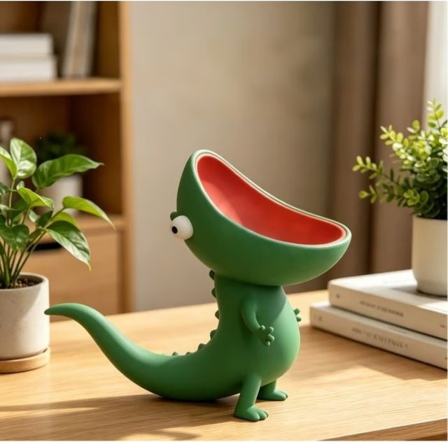 PKFC Eidechsen-Seifenhalter aus Kunststoff in Grau und Grün als Cartoon-Reptilien-Seifenablage und Deko-Pflanzentopf für Waschtisch oder Küche - Bild 1