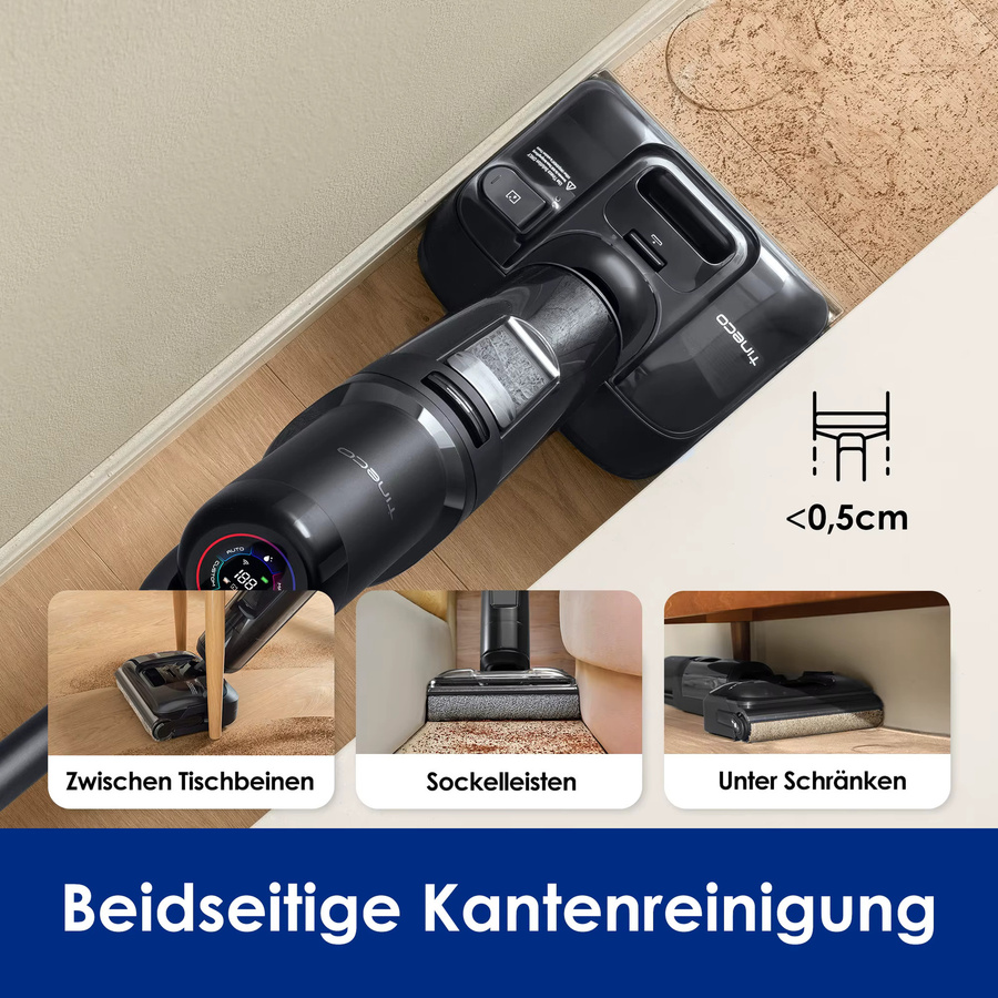 Tineco Floor ONE S7 Stretch Ultra Nass Trockensauger in Schwarz mit 180 Grad Lay-Flat Funktion, 85 Grad Celsius Flashdry Selbstreinigung, 50 Minuten Laufzeit, DualBlock Anti-Tangle und Kantenreinigung - Bild 5