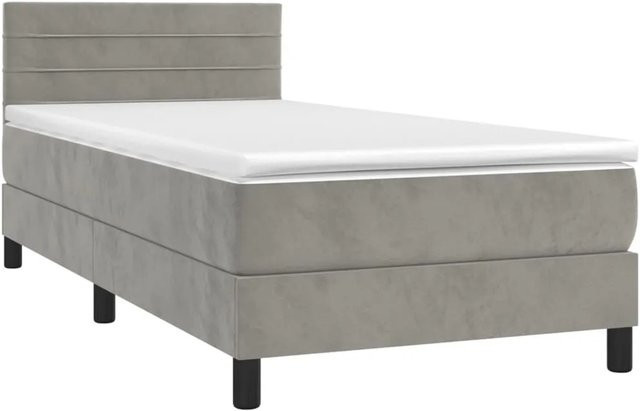 vidaXL Boxspringbett mit Matratze in Hellgrau, Hybridbett aus Samt mit LED-Unterbettbeleuchtung und USB-Ladeanschluss, B/T: 100 x 200 cm - Bild 1