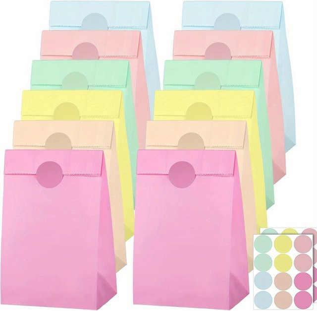24 Stück Papier-Geschenktüten mit Regenbogenmotiv und Schmetterlingsaufklebern in Pastellrosa, Gelb und Blau - Bild 1