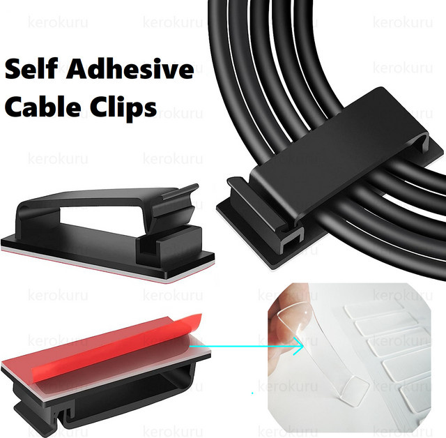 Selbstklebende Kabelmanagement-Clips von kerokuru als Kabel-Organizer und Kabelhalter für Ethernet/LAN-Kabel in Schwarz oder Weiß - Bild 1