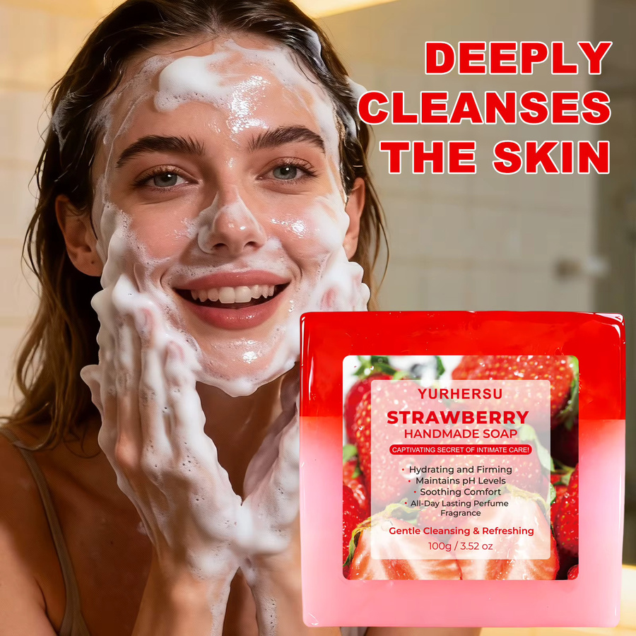 YURHERSU Erdbeerseife Peeling-Seife für Gesicht & Körper, Unisex - Bild 4
