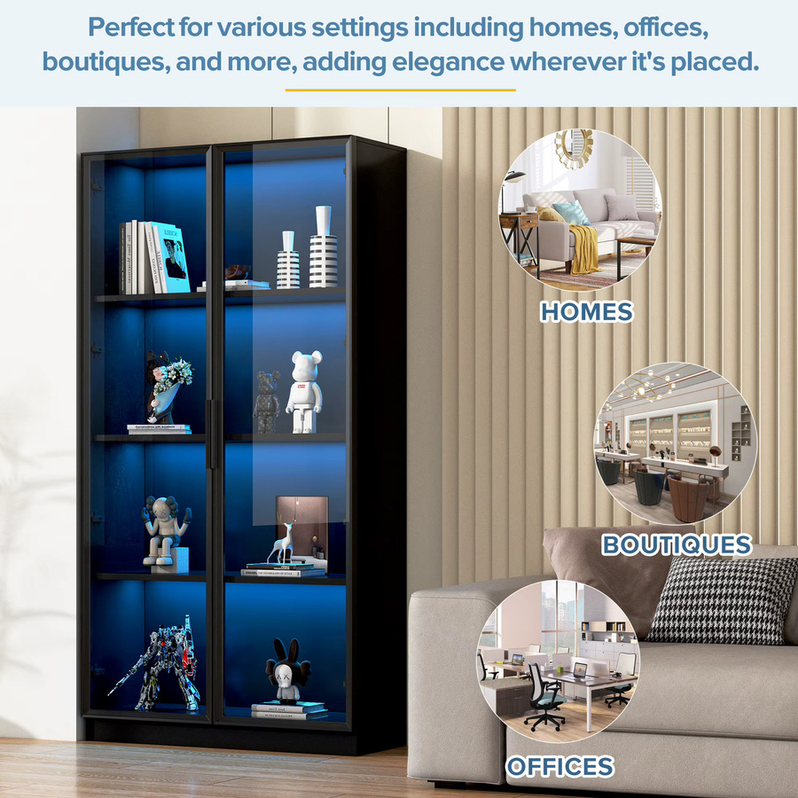 Okwish 2-türige Vitrine in Schwarz mit APP-gesteuerter LED-Beleuchtung und Glastüren - Bild 3