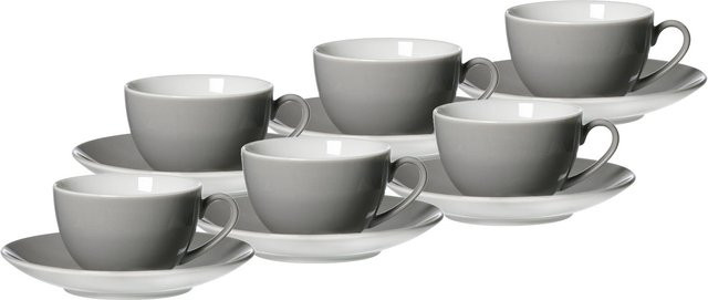Ritzenhoff & Breker Kaffeetassen mit Untertassen Doppio Set, Grau, 6er Set, 200 ml - Bild 1