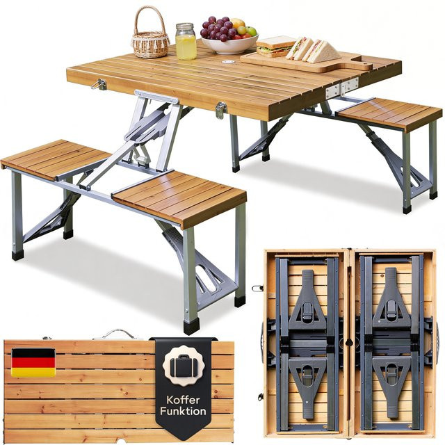CASARIA Campingtisch für 4 Personen aus Holz und Alu, klappbar, Braun, B/T/H: 100 x 85,5 x 66 cm - Bild 1