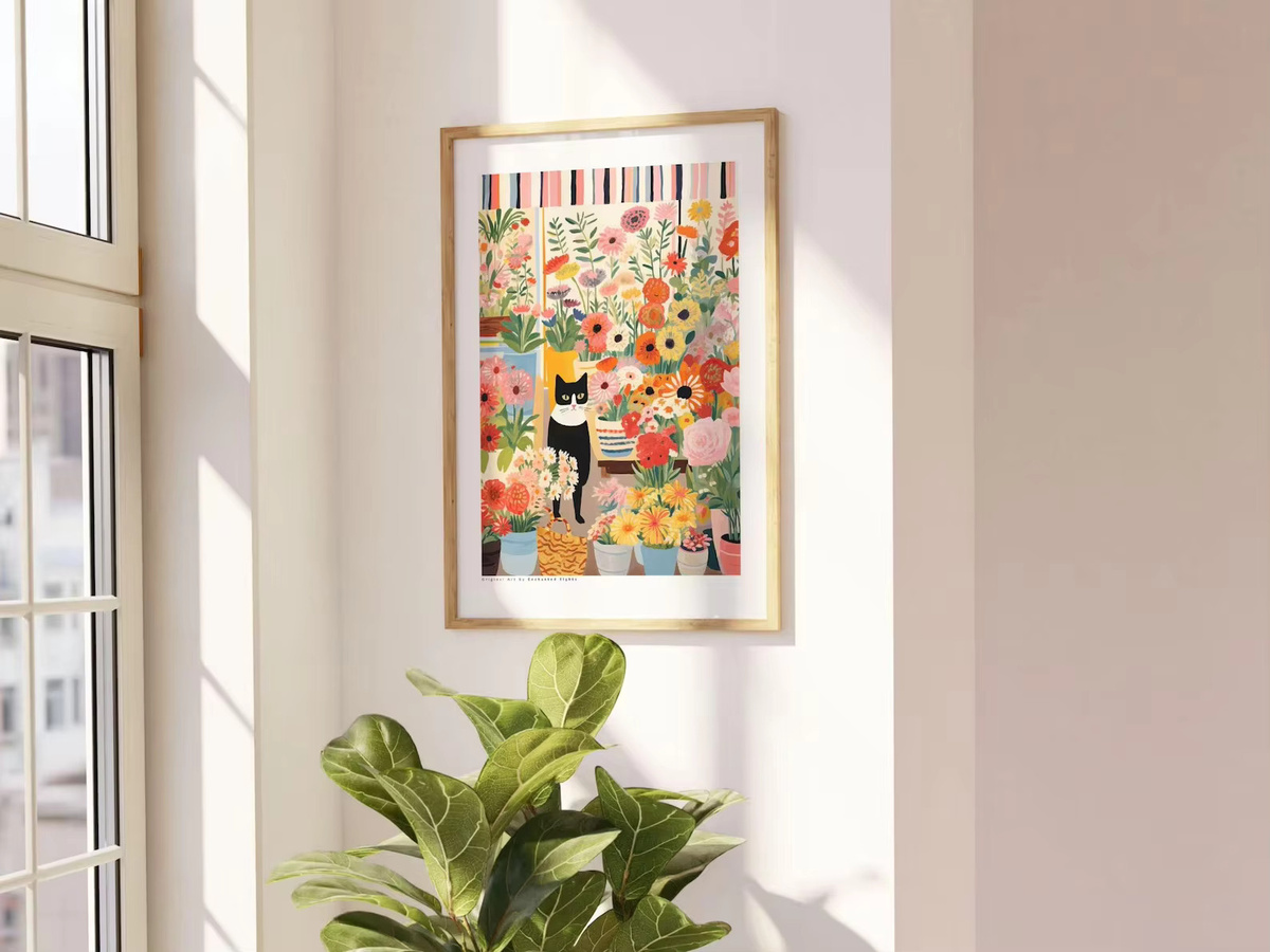SHENCHEN Katzenposter mit floraler Illustration in Schwarz-Weiß und Multicolour als Wanddekoration aus Papier - Bild 3