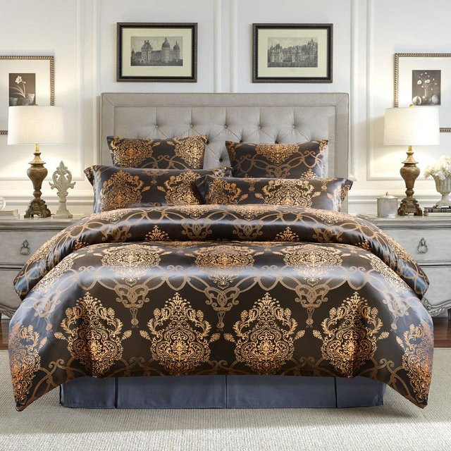 Dreiteiliges Jacquard-Bettwäsche-Set in Braun, bestehend aus Bettbezug und Kissenbezügen, Breite: 260 cm, Höhe: 230 cm - Bild 1