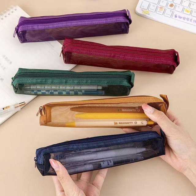 Tragbares Vintage Mesh Etui für Schreibwaren in Blau mit großem Fassungsvermögen - Bild 1