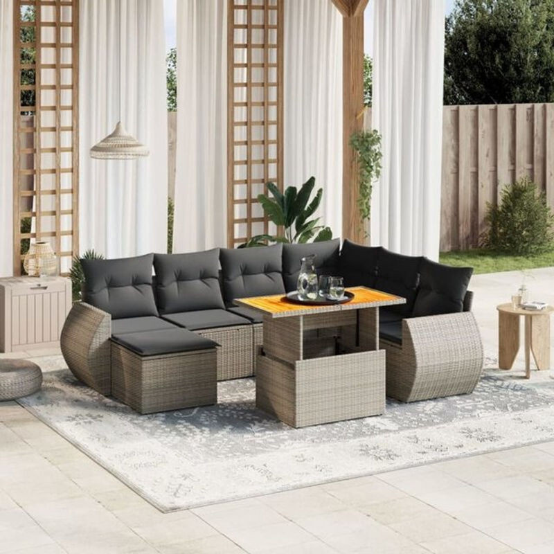 8-tlg. modulare Garten-Sofagarnitur aus Poly-Rattan mit Kissen und Fußhocker in Grau von vidaxl - Bild 1