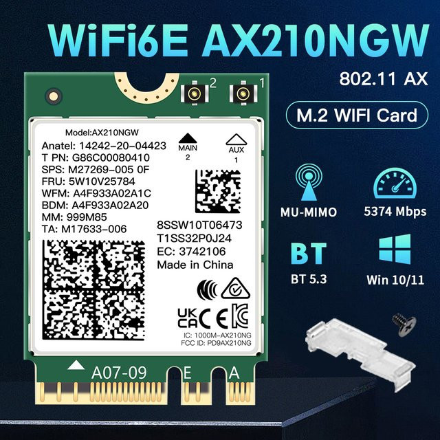 Intel WiFi 6E AX210 M.2 NGFF WLAN Karte mit Bluetooth 5.3 und Tri-Band Unterstützung für Desktop Kits - Bild 1