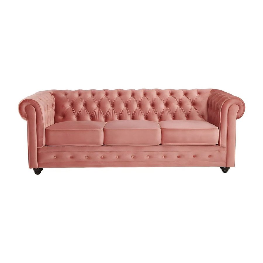 Vente-unique Chesterfield Sofa aus Samt in Puderrosa, Breite: 205 cm - Bild 2