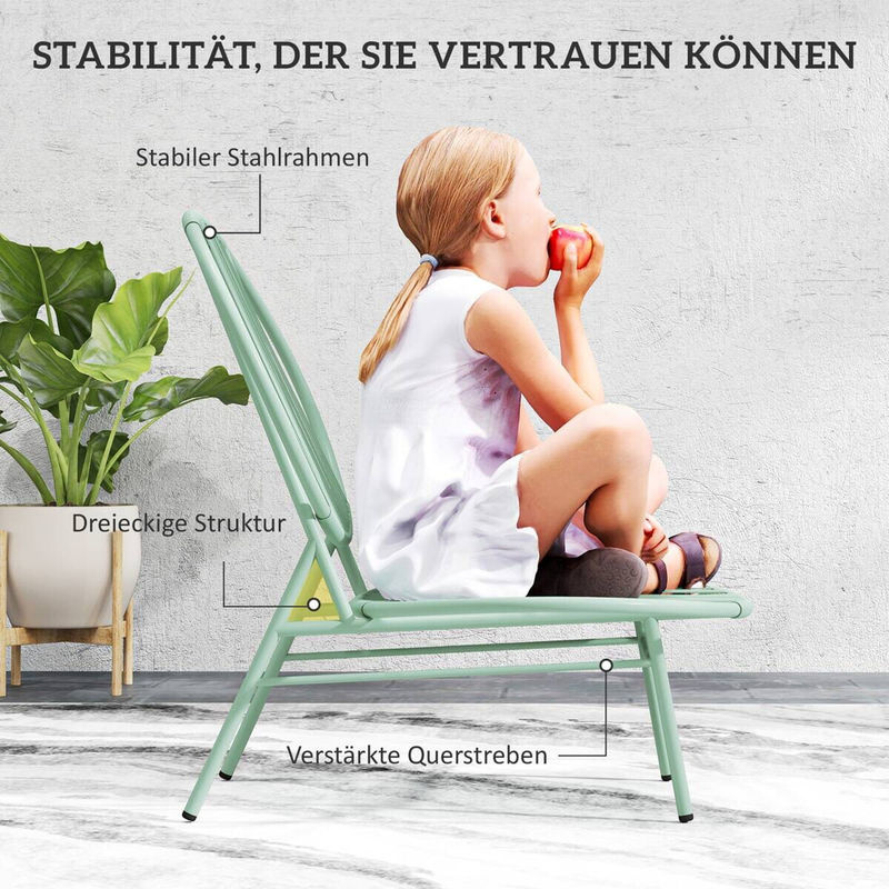 Outsunny 3-teiliges Bistro-Set aus Stahl in Grün mit muschelförmigen Gartenstühlen und Tisch für Garten und Balkon, B/H/T: 68 x 78 x 74 cm - Bild 3